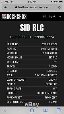 Rock Shox Sid RLC 29 Fork / Charger 2 Damper
